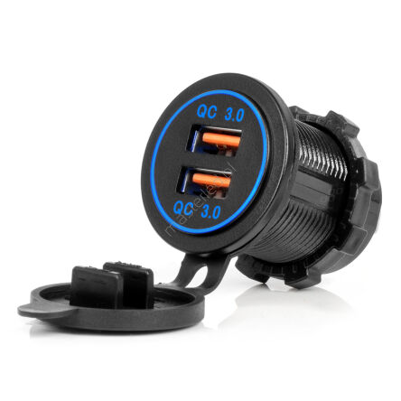 Ładowarka samochodowa z gniazdami USB wodoodporna 2xUSB QC3.0 12V 24V AMIO-04218