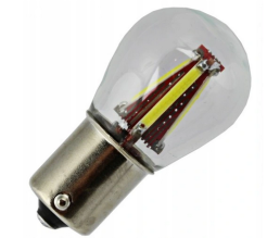 P21W LED COB 600lm 12V 24V SZKLANA FILAMENT ZIMNY
