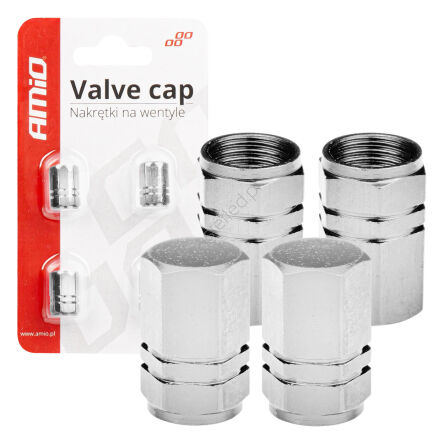 Aluminiowe nakrętki na wentyle kapturki srebrne 4 szt AMIO-02236