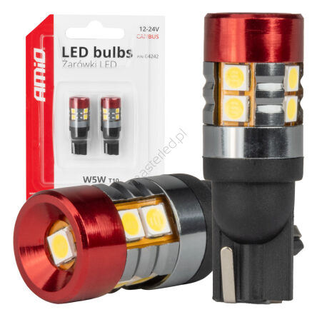 Żarówki LED CANBUS T10 W5W 9 SMD 3030 White 12V 24V AMIO-04242