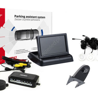 Zestaw czujników parkowania TFT02 4,3" z kamerą HD-502-IR 4 sensory białe
