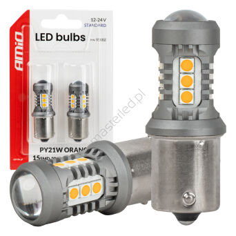 Żarówki LED STANDARD BAU15S PY21W 2x1860SMD 3030 15SMD pomarańczowe 12V 24V AMIO-05002