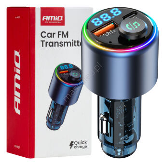 Transmiter samochodowy FM 1×USB-A 1×USB-C 12V 24V AMIO-04655