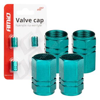 Aluminiowe nakrętki na wentyle kapturki zielone 4 szt AMIO-03632