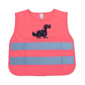 Kamizelka ostrzegawcza odblaskowa dziecięca różowa dinozaur AMIO-03989