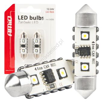 Żarówki LED CANBUS Festoon C5W 2SMD 3838 41mm White 12V 24V AMIO-04250