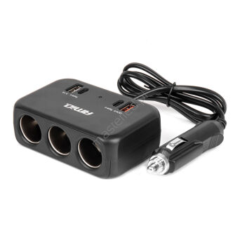 Rozdzielacz gniazda zapalniczki z ładowarką 1x USB-A 1x USB-C QC4.0 12V 24V 120W 80cm AMIO-04365