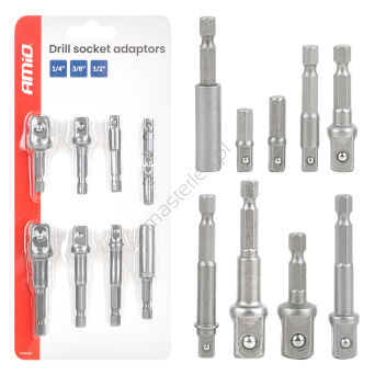 Zestaw adapterów do wkrętarki 9el. 1/4", 3/8", 1/2" AMIO-04931
